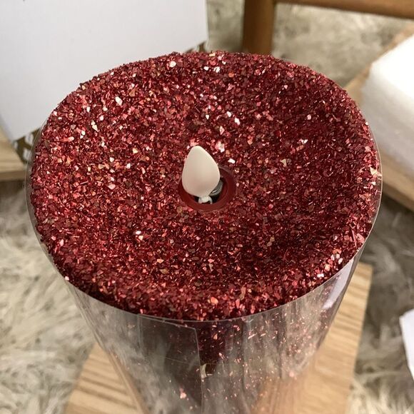 Luminara Red Glitter 7” Red Pillar Flameless Indoor Candle With Remote - Picture 10 of 17